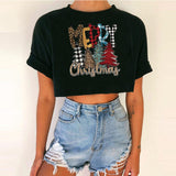 Women's Short Top Christmas Crop Top INS Style Spicy Girl Basic Short Sleeve Round Neck T-Shirt
