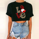 Women's Short Top Christmas Crop Top INS Style Spicy Girl Basic Short Sleeve Round Neck T-Shirt