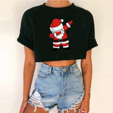 Women's Short Top Christmas Crop Top INS Style Spicy Girl Basic Short Sleeve Round Neck T-Shirt
