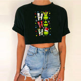 Women's Short Top Christmas Crop Top INS Style Spicy Girl Basic Short Sleeve Round Neck T-Shirt