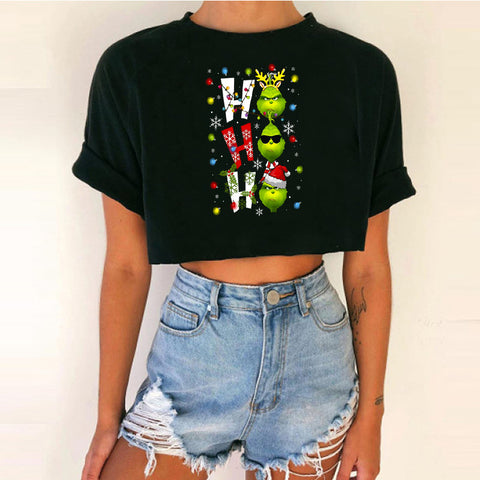 Women's Short Top Christmas Crop Top INS Style Spicy Girl Basic Short Sleeve Round Neck T-Shirt