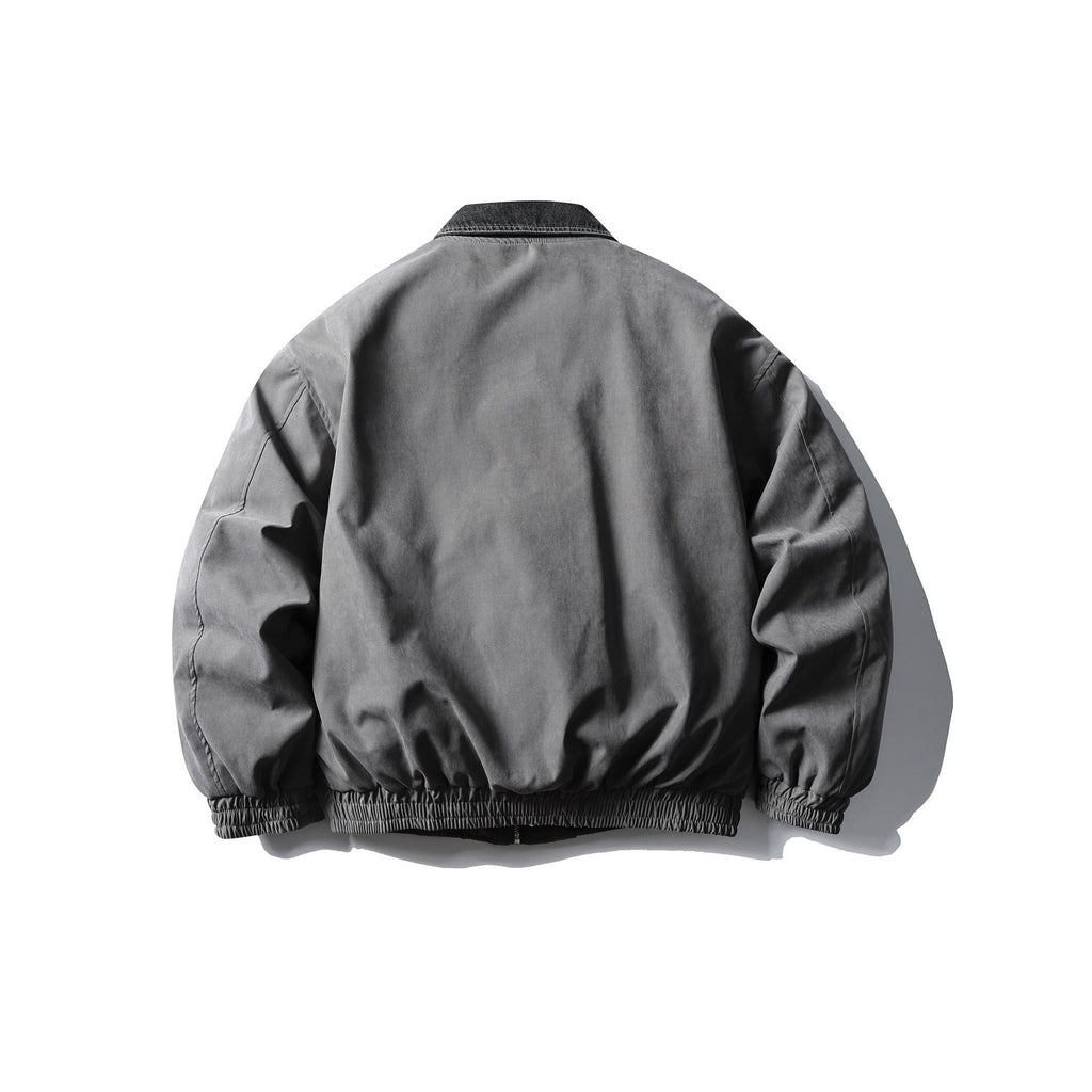Loose Color-blocked Turn-down Collar Flight Cotton Coat