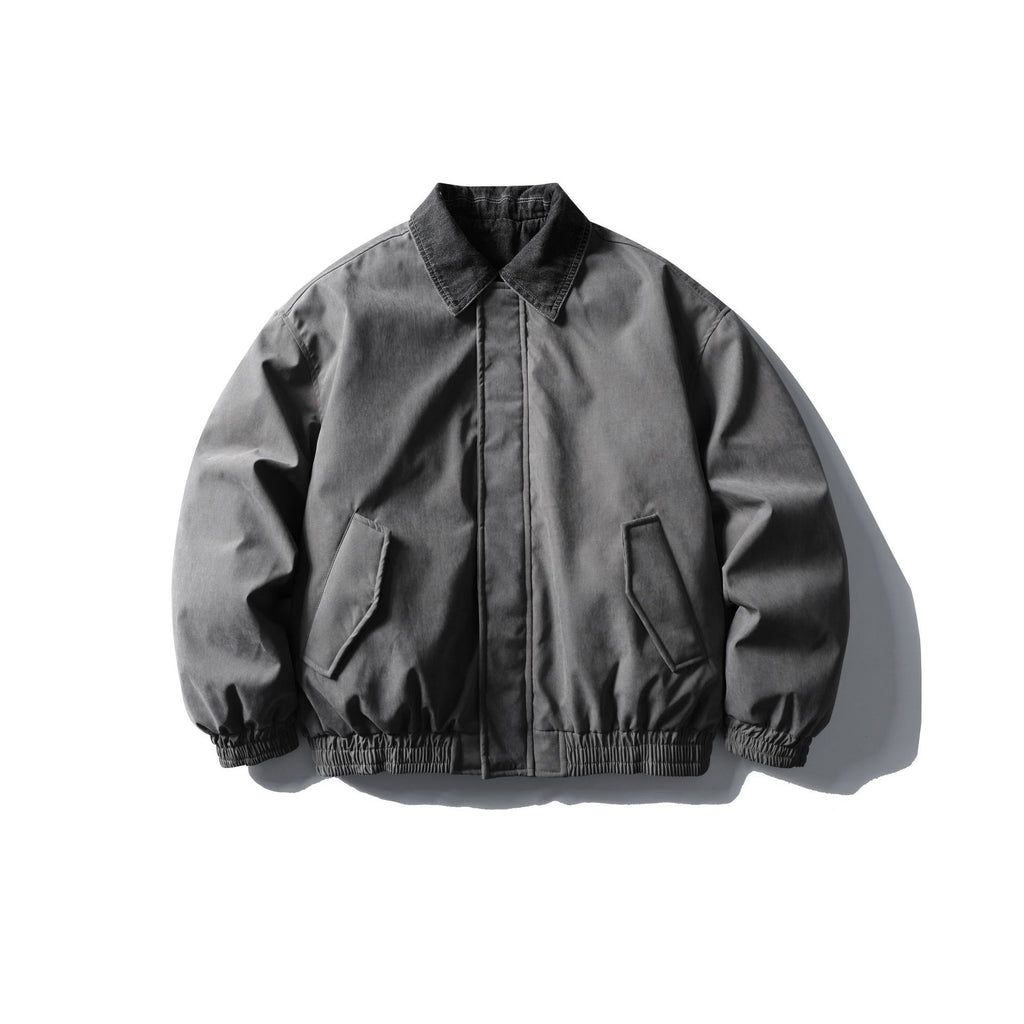 Loose Color-blocked Turn-down Collar Flight Cotton Coat