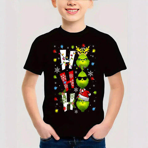 Combed Cotton New Christmas Children's Short Sleeve Girls' T-Shirt Kids Clothing Boys' Short Sleeve