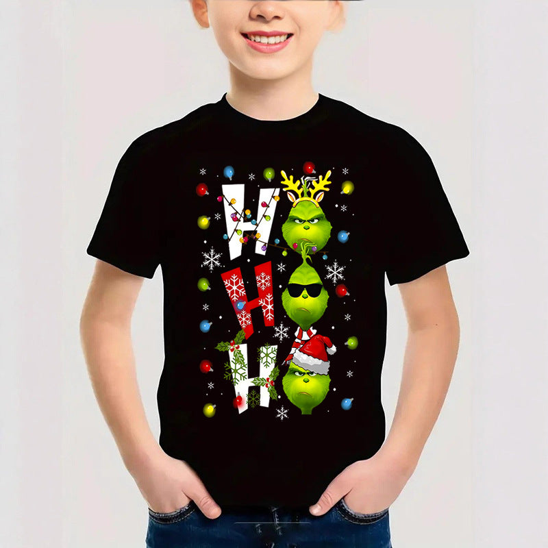 Cotton New Christmas Children's Short Sleeve Girls' T-Shirt Kids Clothing Boys' Short Sleeve
