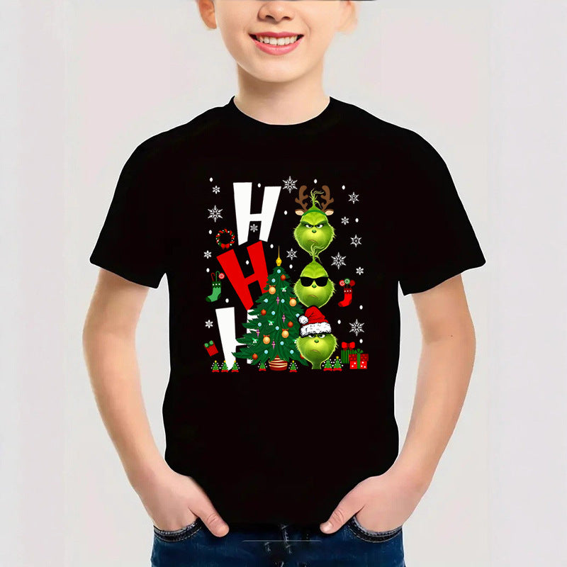 Combed Cotton New Christmas Children's Short Sleeve Girls' T-Shirt Kids Clothing Boys' Short Sleeve