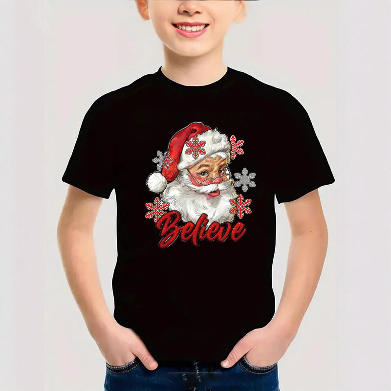 Cotton New Christmas Children's Short Sleeve Girls' T-Shirt Kids Clothing Boys' Short Sleeve