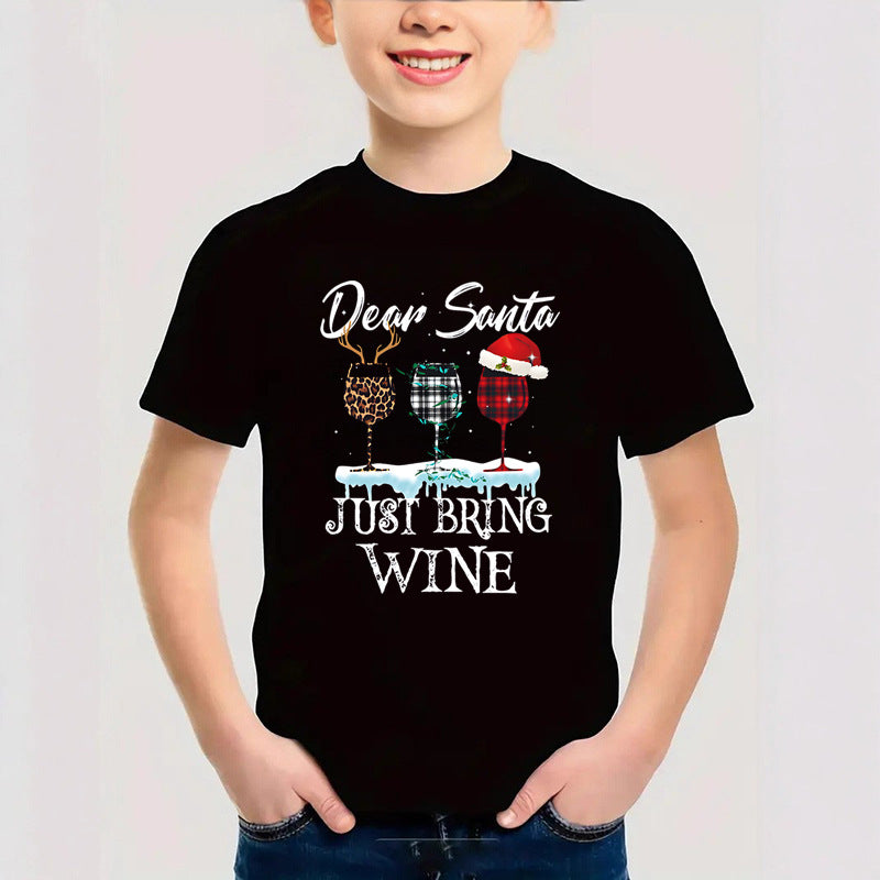 Cotton New Christmas Children's Short Sleeve Girls' T-Shirt Kids Clothing Boys' Short Sleeve