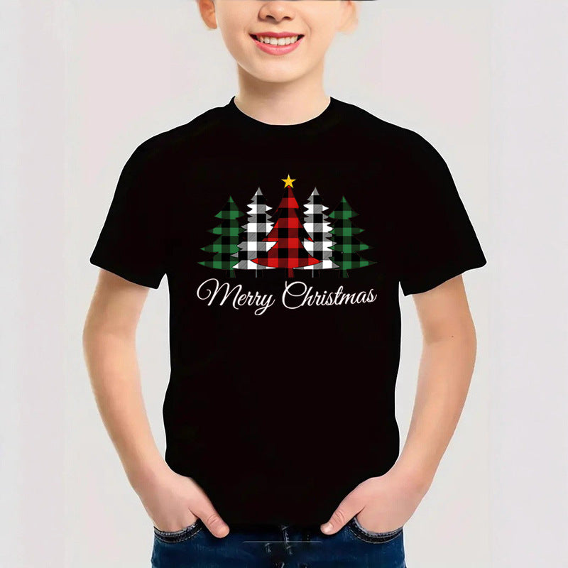 Cotton New Christmas Children's Short Sleeve Girls' T-Shirt Kids Clothing Boys' Short Sleeve