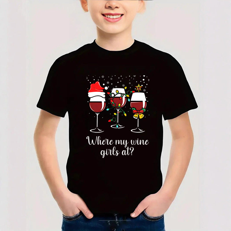 Combed Cotton New Christmas Children's Short Sleeve Girls' T-Shirt Kids Clothing Boys' Short Sleeve